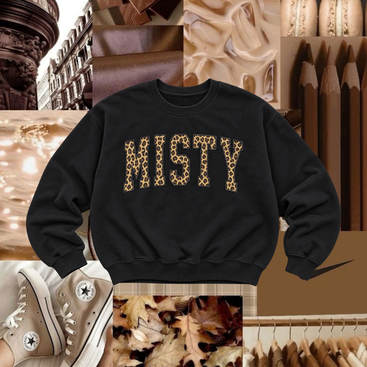 Misty Leopard Embroidered Sweatshirt in Black