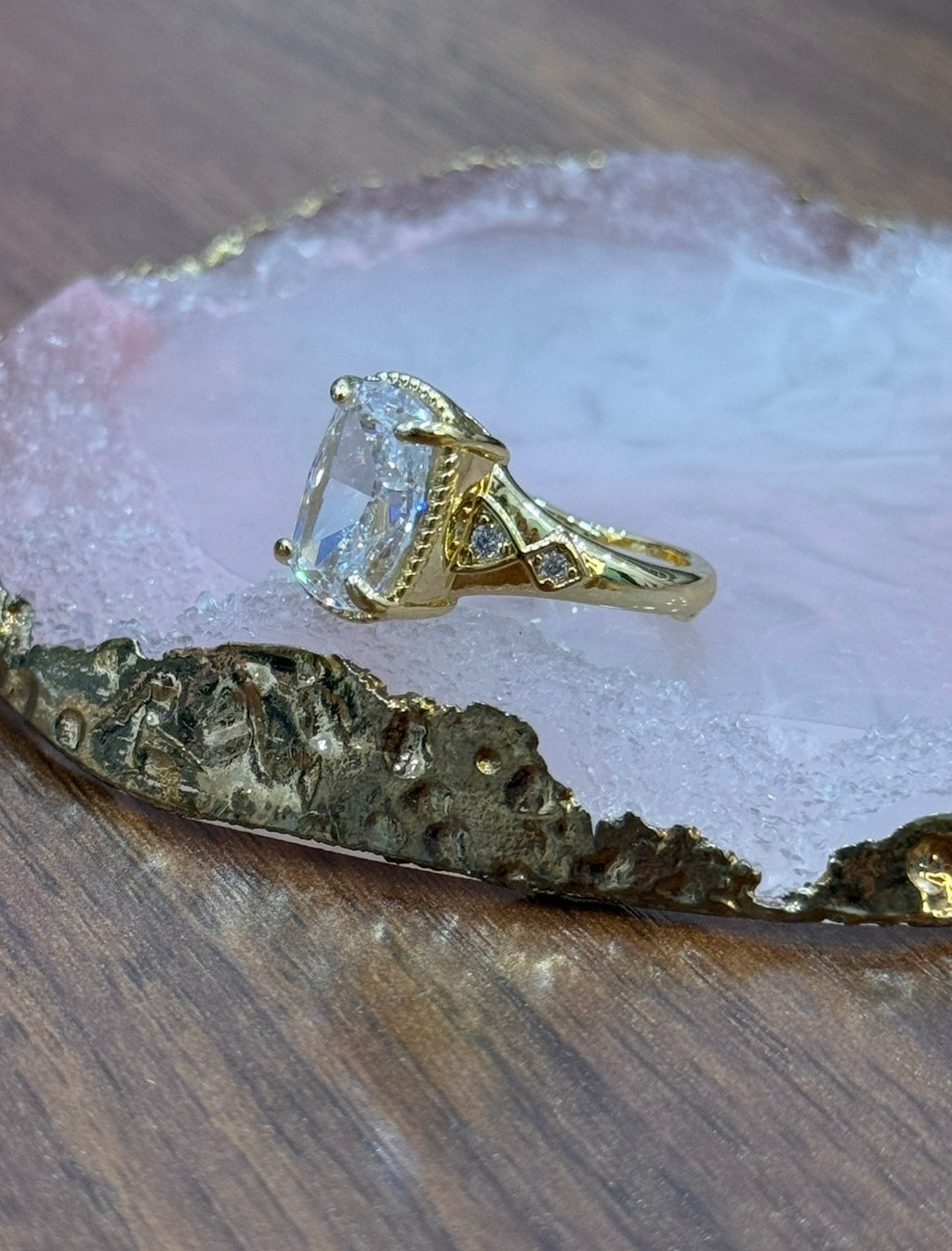 Vintage Cushion Cut CZ Adjustable Gold Filled Ring