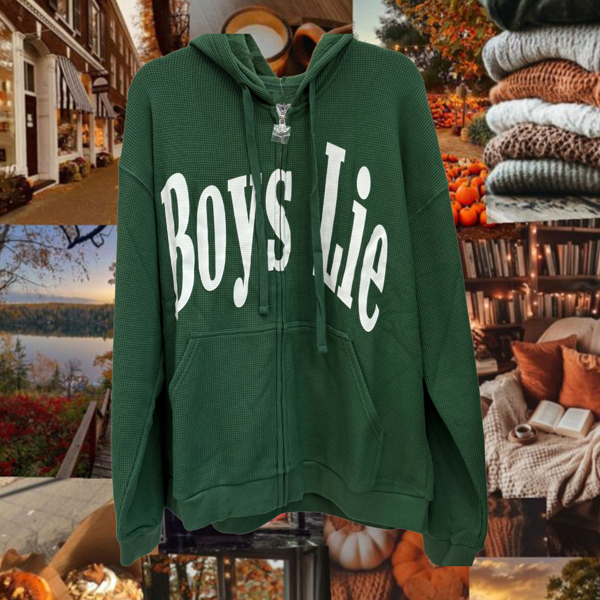 Boys Lie Green Waffle Harley Zip Up Hoodie (Matching pants also available)