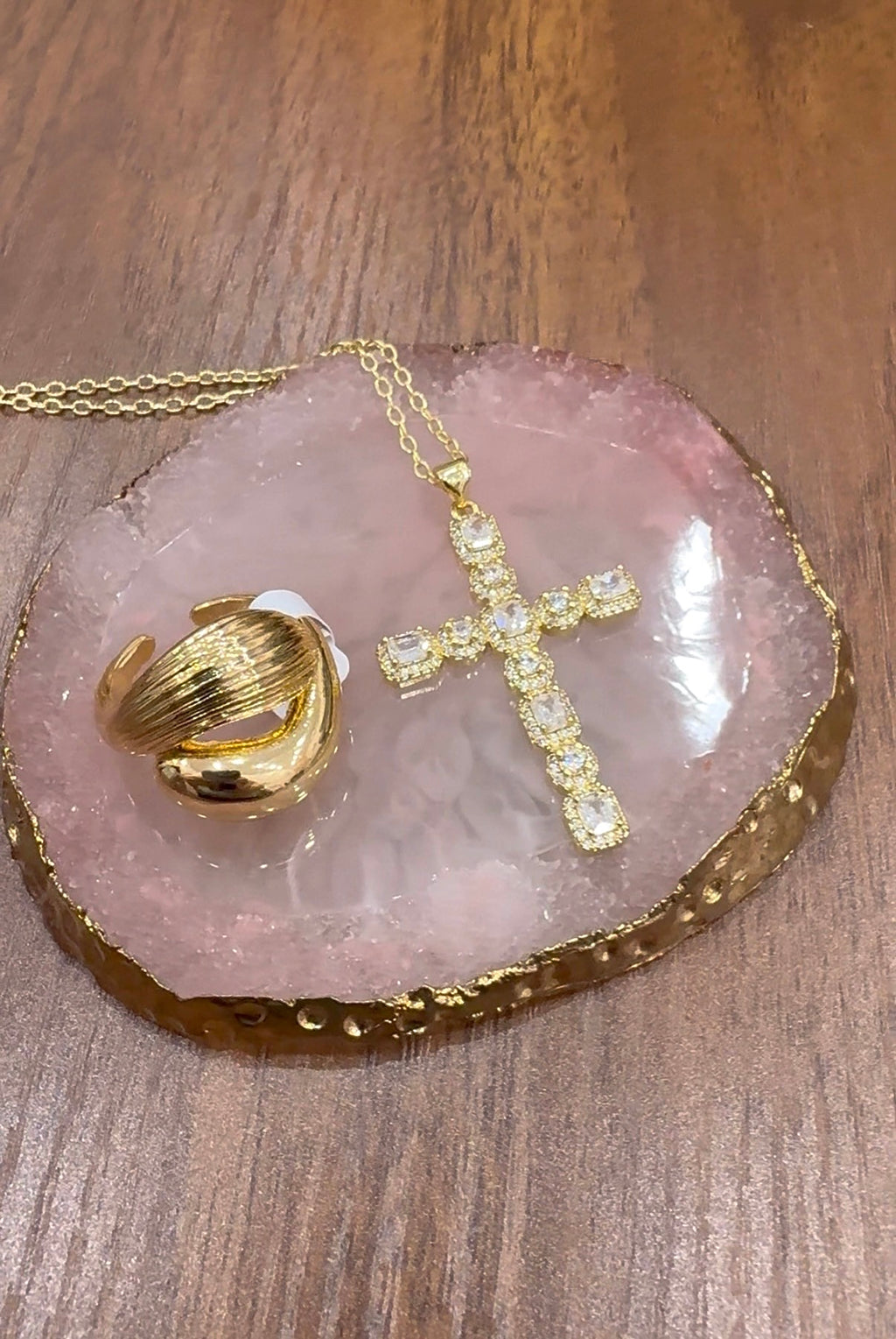 Ornate CZ Large Cross Gold Filled Necklace