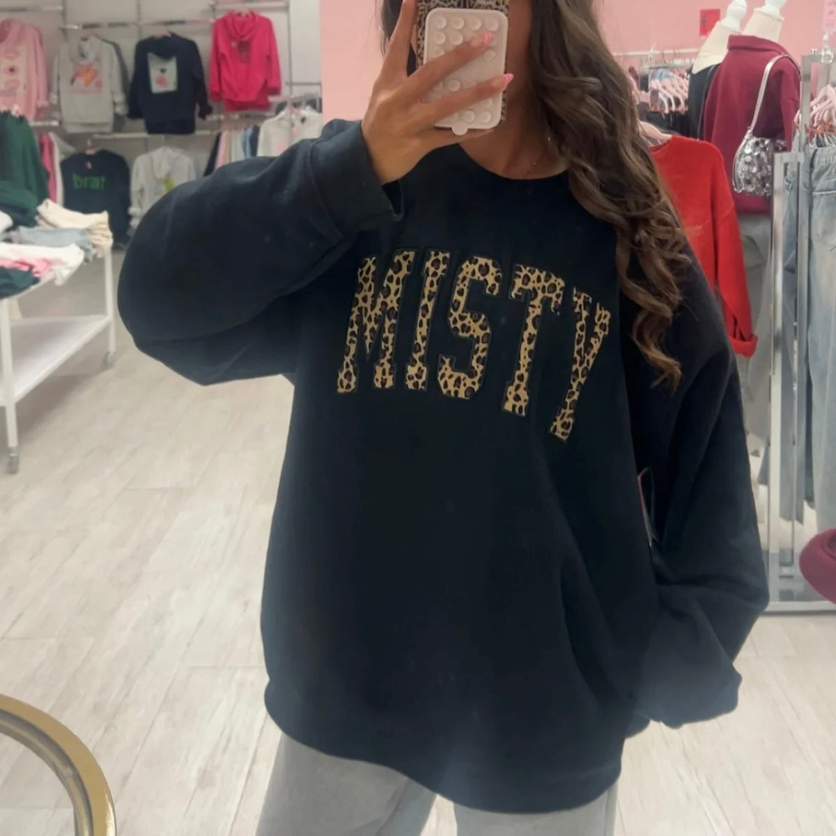 Misty Leopard Embroidered Sweatshirt in Black