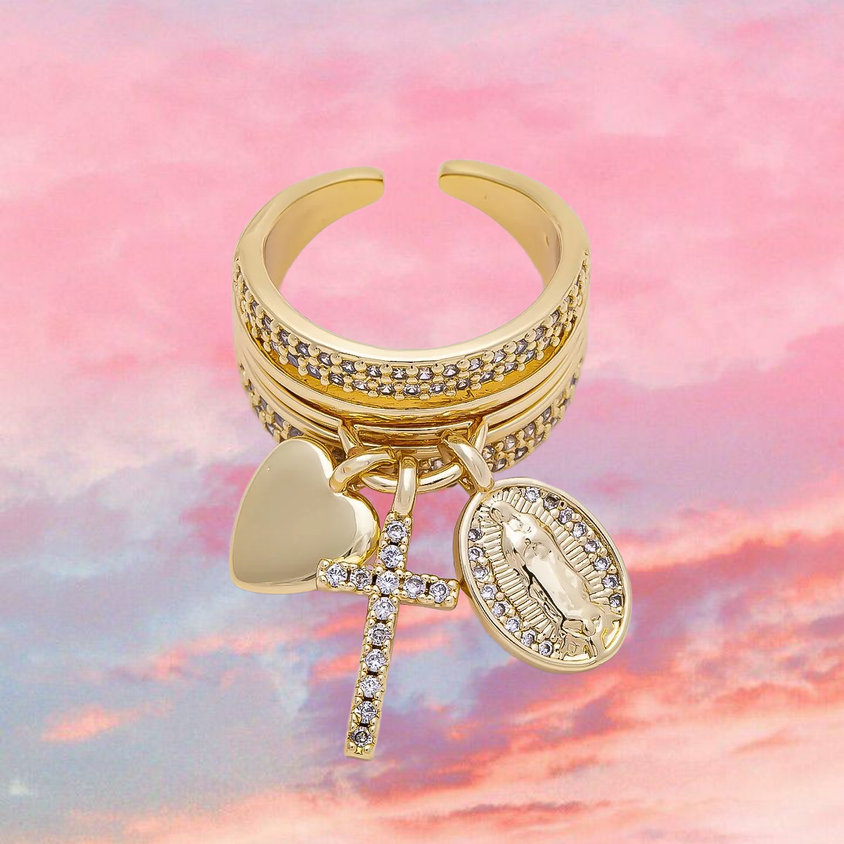 Chunky Cross Charm Ring (Gold Filled)