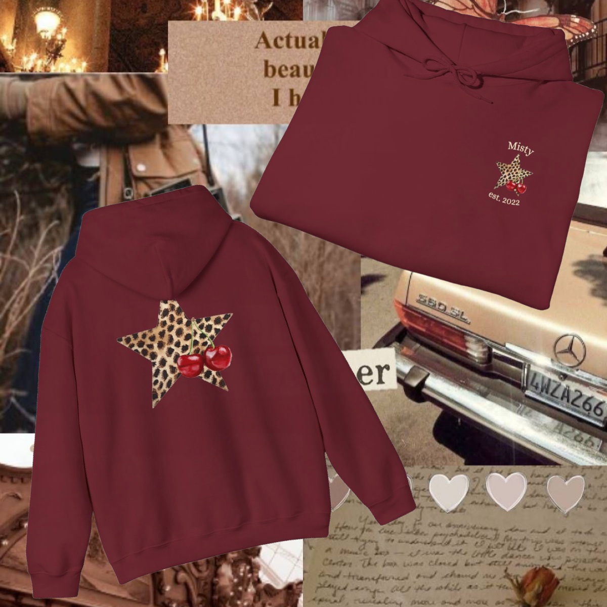 Misty Cherries & Cheetah Graphic Sweatshirt (Adult/Tweens)