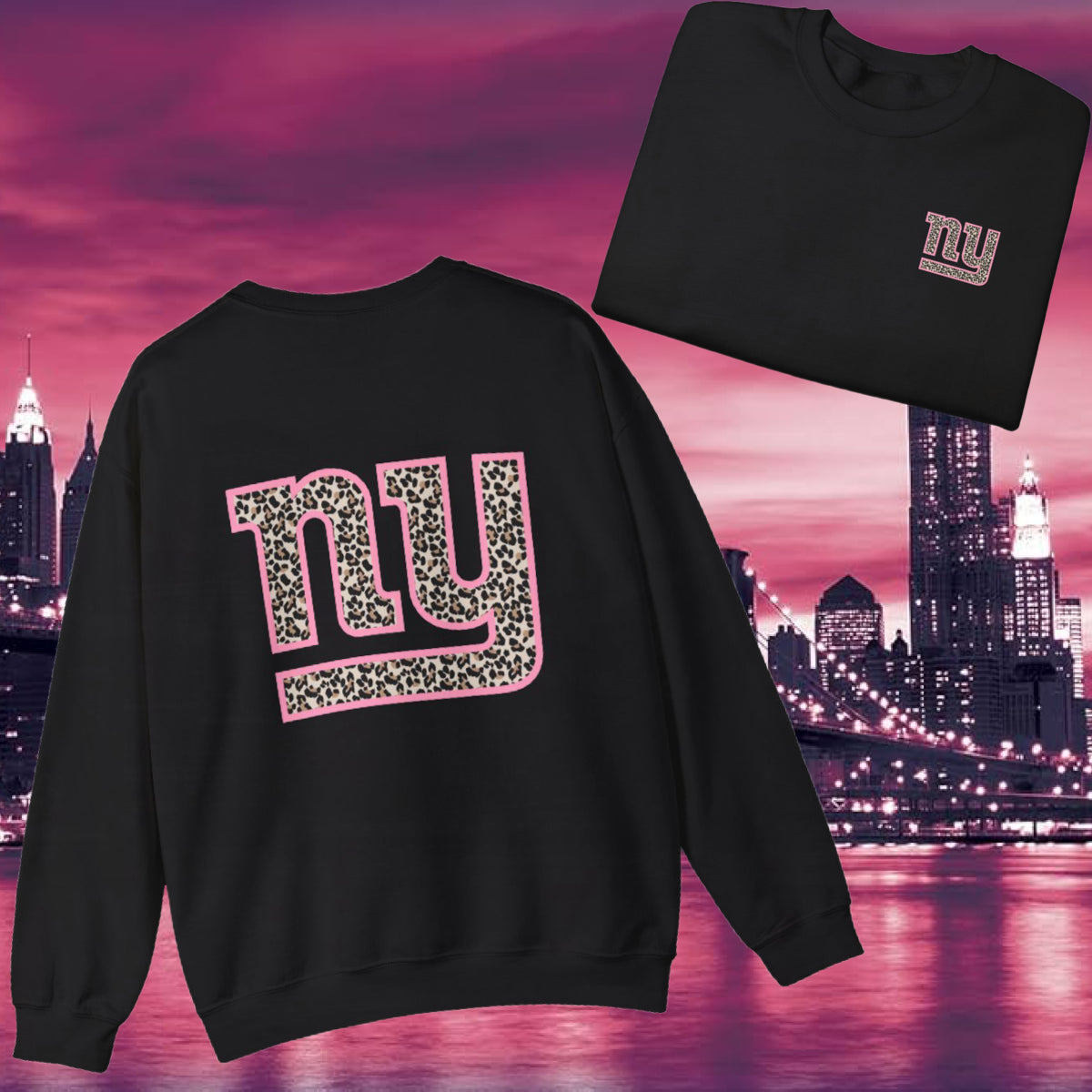 New York Giants Inspired Leopard Graphic Sweatshirt (Adult/Tweens)