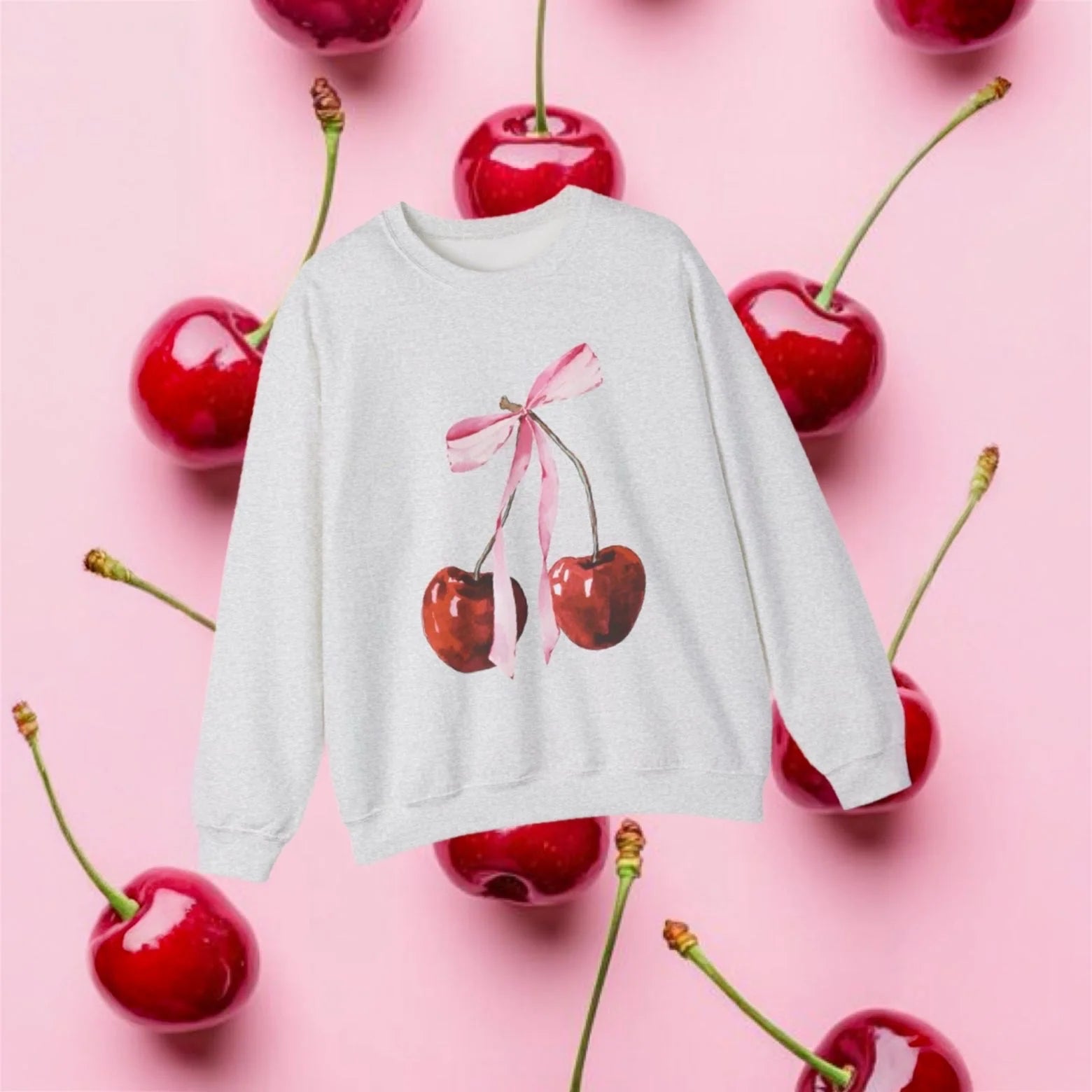 Cherries and Bow Graphic Sweatshirt (Adult/Tweens)