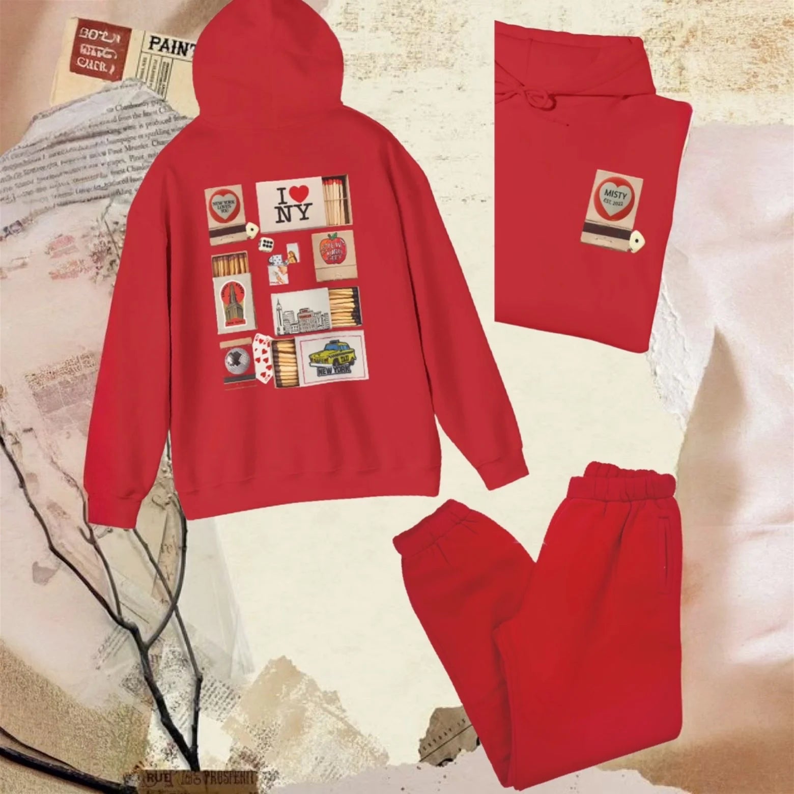 New York Matchbox Graphic Sweatshirt in Red (Adult/Tweens)