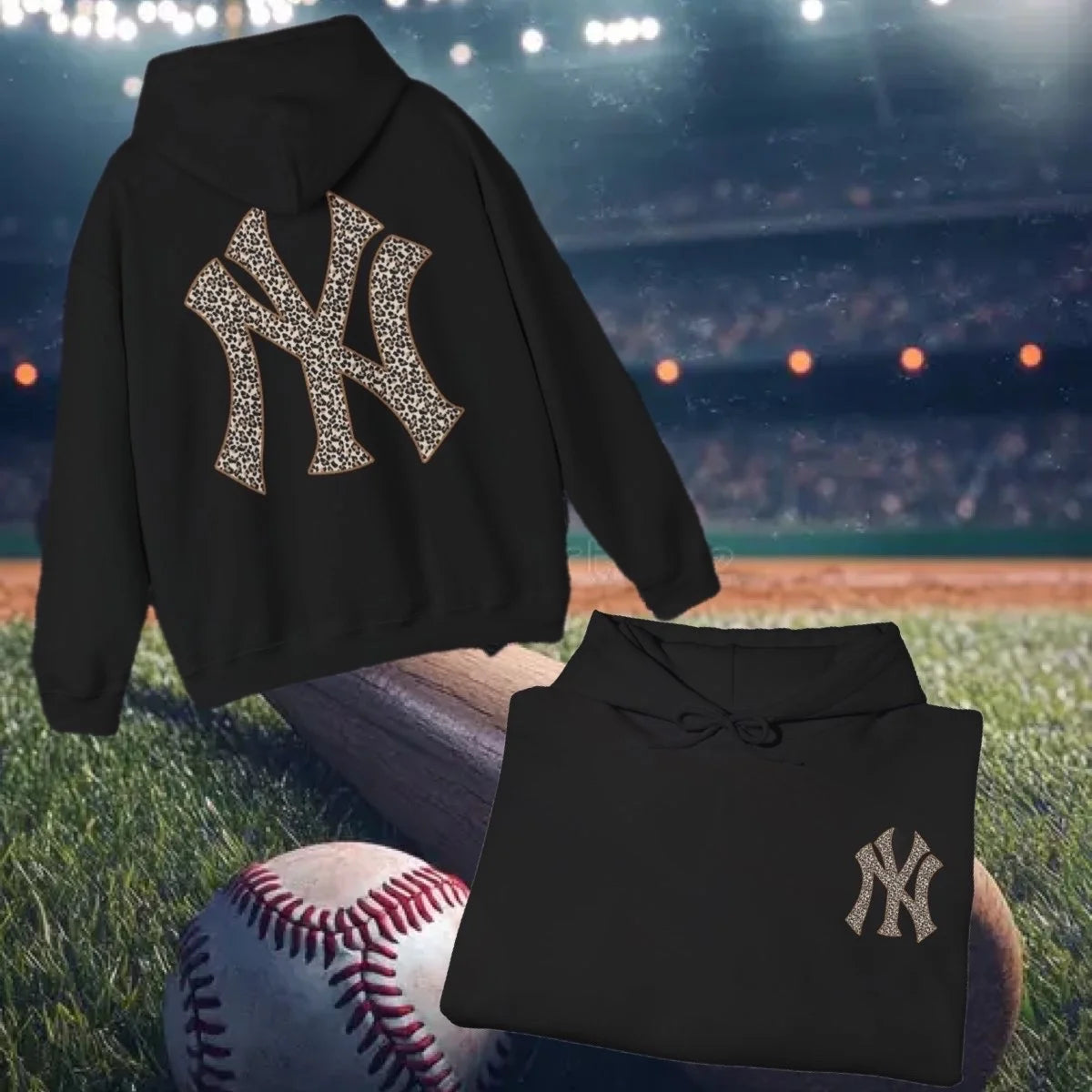 Yankees Inspired Leopard Graphic Sweatshirt in Black (Adult/Tweens)