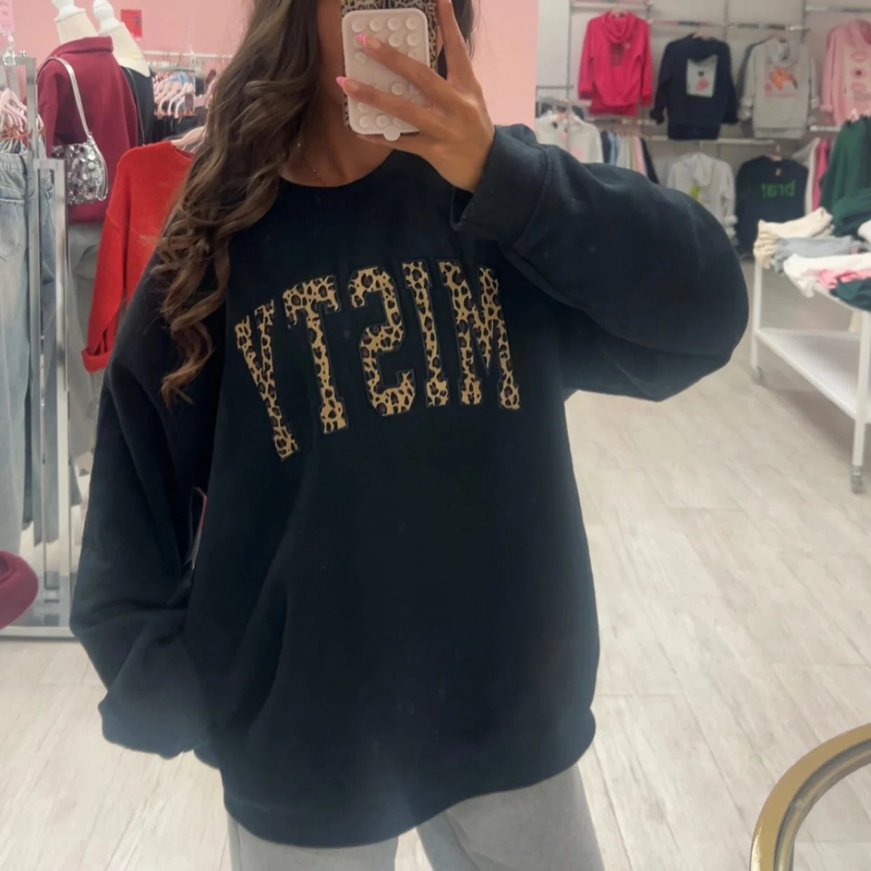 Misty Leopard Embroidered Sweatshirt in Black