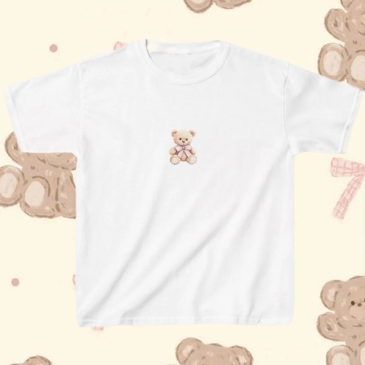 Teddy Bear Graphic Baby Tee in White (Adult/Tweens)