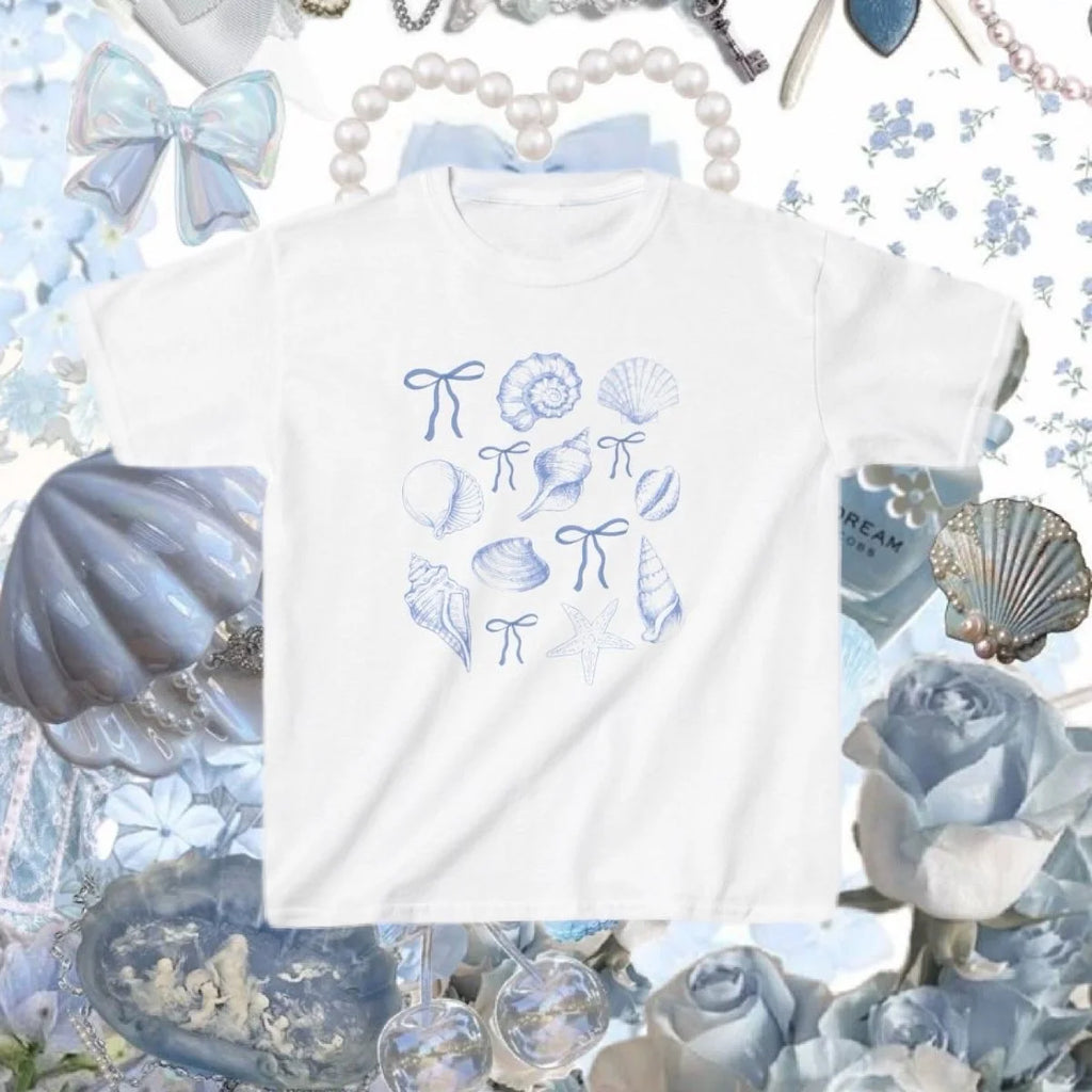 Seashells + Bows Graphic Baby Tee (Adult/Tweens)