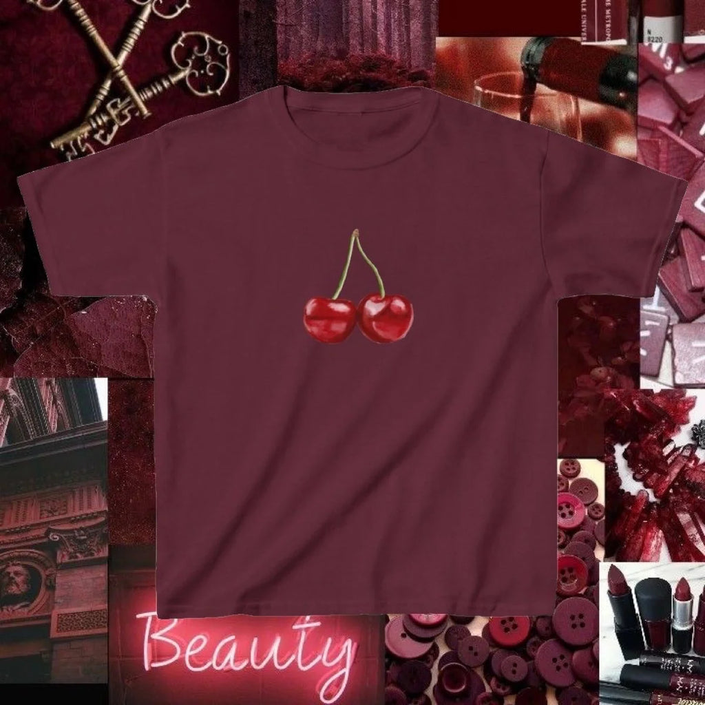 Maroon Cherries Baby Tee (Adult/Tweens)