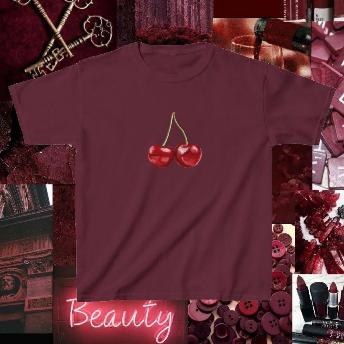 Maroon Cherries Baby Tee (Adult/Tweens)