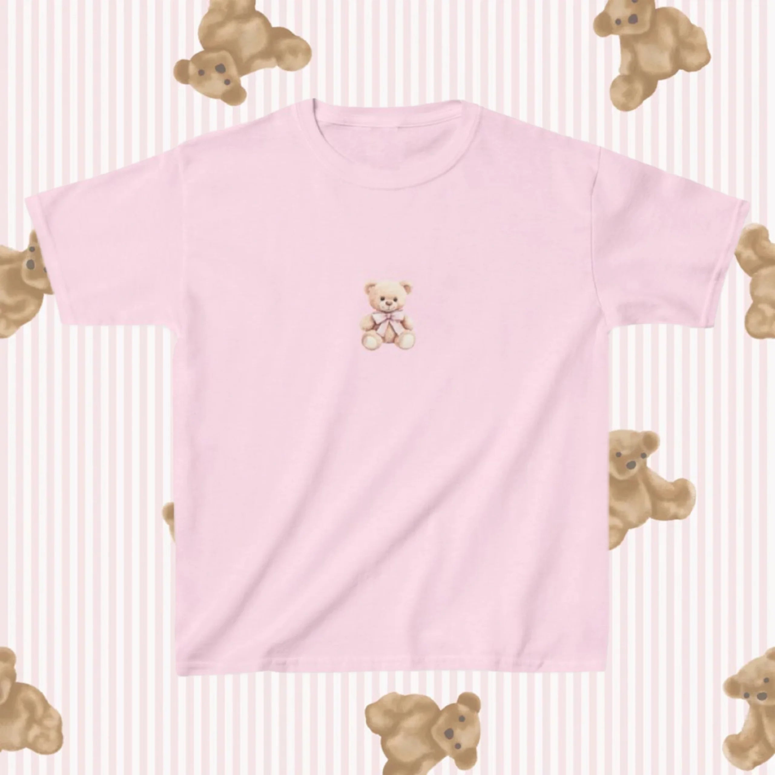 Teddy Bear Graphic Baby Tee in Pink (Adult/Tweens)