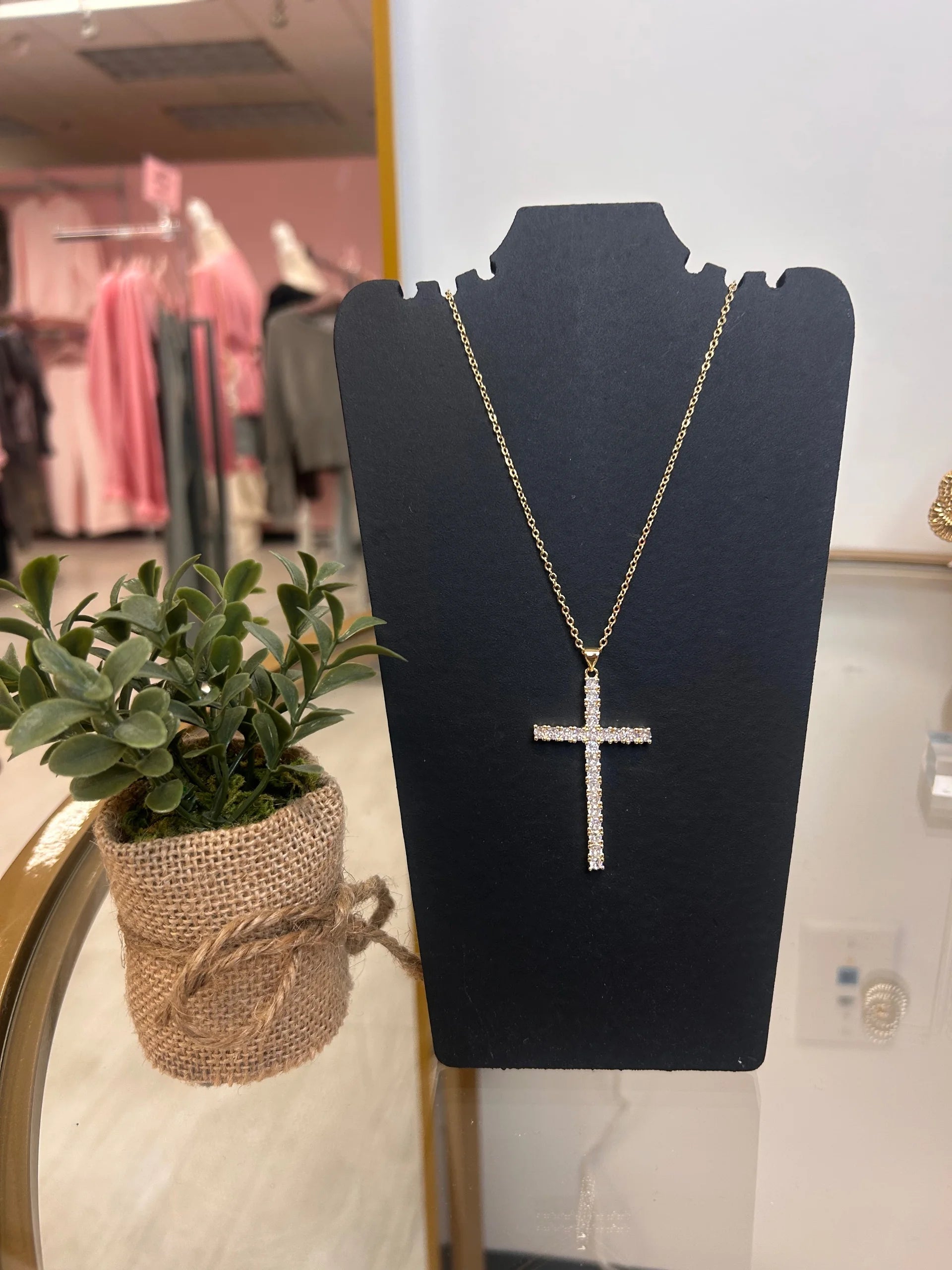 Large Cross with CZ Gold Filled Necklace