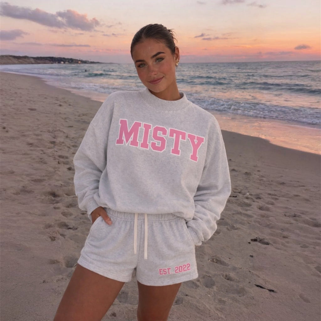 Misty Mockneck Sweatshirt in Gray/Pink (Matching sweatshorts also available)