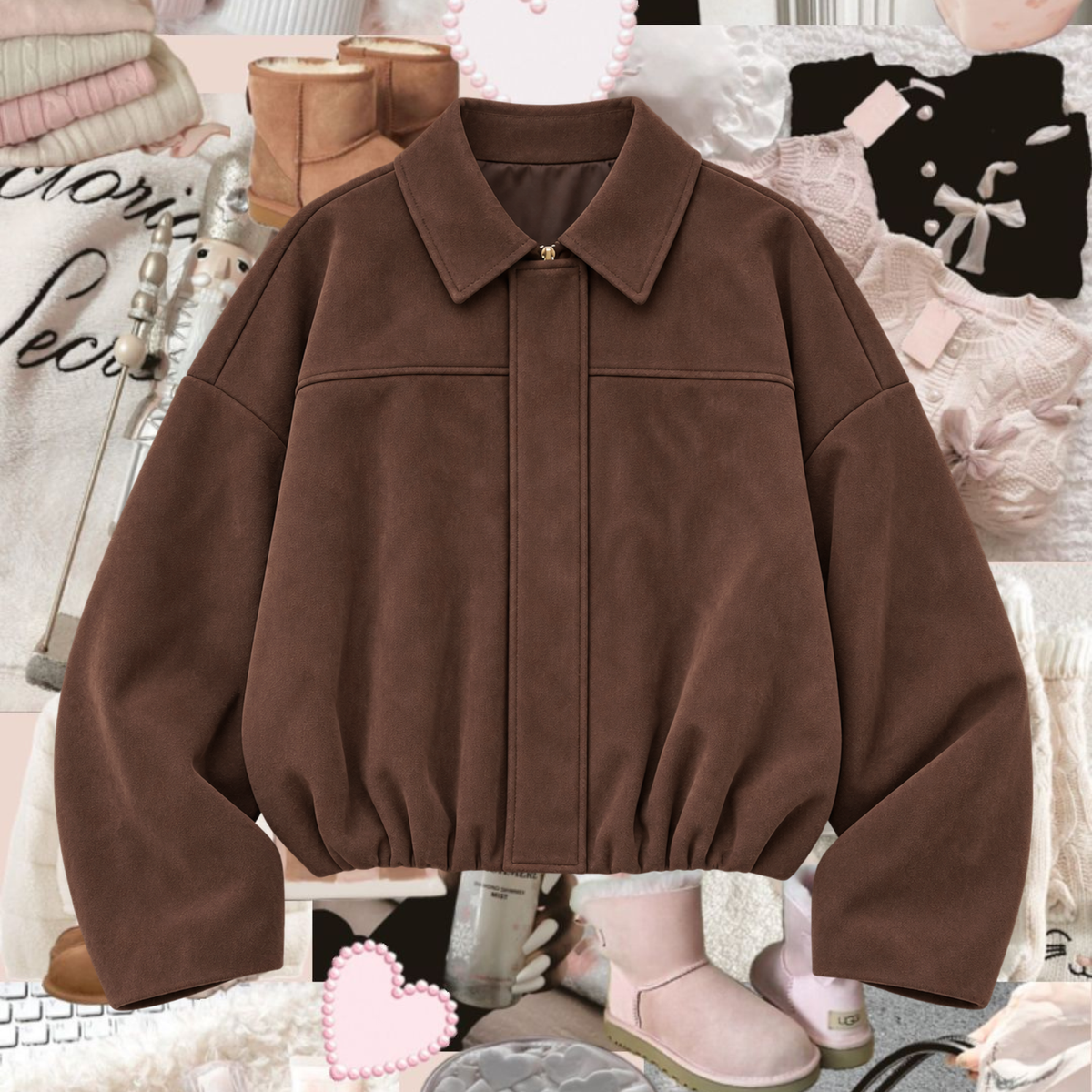 Faux Suede Chocolate Bomber Jacket